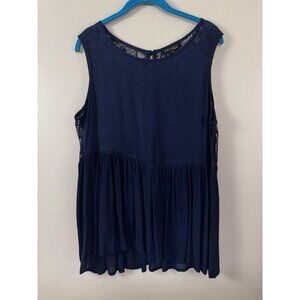 Womens Top M Navy Blue Lace Sheer Button Back Crochet Cottagecore Coastal Boho